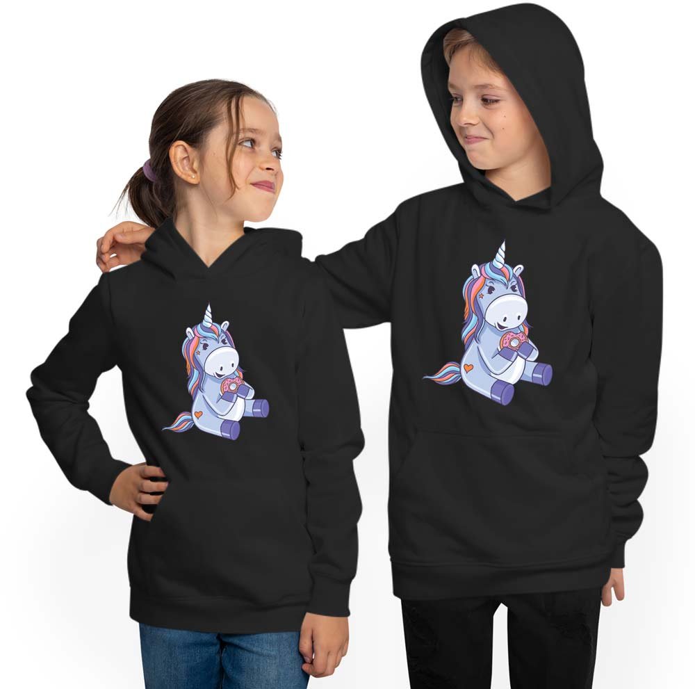 Hoodie Kids Hooded Sweater - Donut Eating Unicorn i249